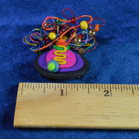 Rainbow Pin Brooch Wonky Wire Beads Multicolor Oval MCM Crazy Art Deco 3D - Picture 3 of 4
